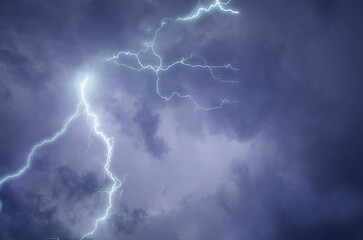 Strong eletric lightning lines in high black clouds
