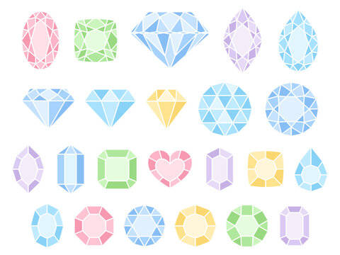 色々な形のカラフルな宝石のイラストセット