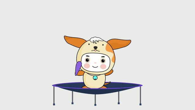 Character jumping on the trampoline 