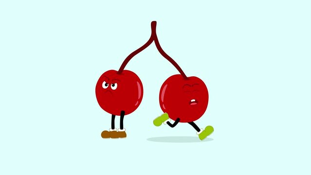 One cherry trying to run away from the other