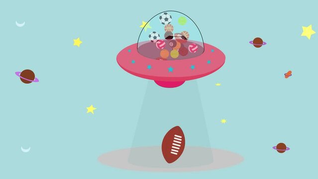 A UFO with different sports equipments