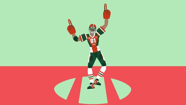 An excited dancing American football player