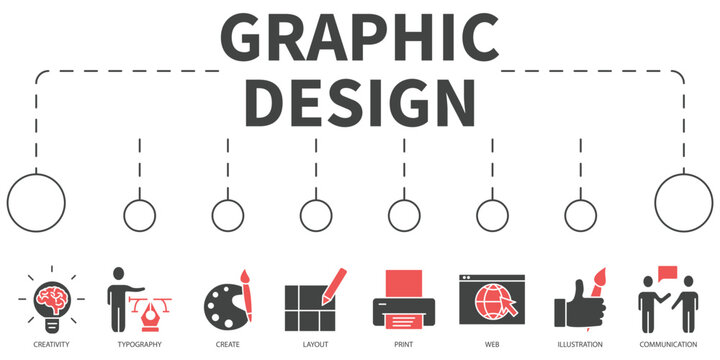 Graphic design Vector Illustration concept. Banner with icons and keywords . Graphic design symbol vector elements for infographic web