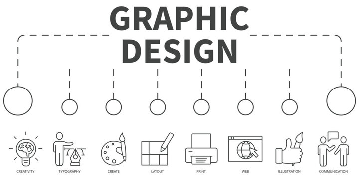 Graphic design Vector Illustration concept. Banner with icons and keywords . Graphic design symbol vector elements for infographic web