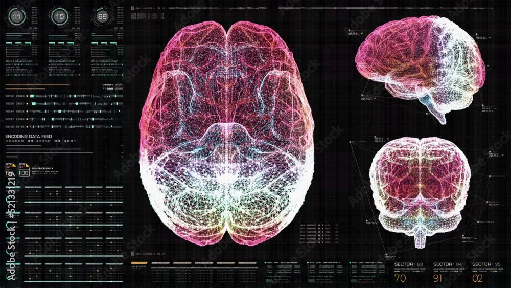 Aufkleber futuristic head up display of virtual holographic biomedical brain neuron pathology and diagnostic s