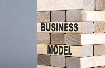 The text on the wooden blocks BUSINESS MODEL