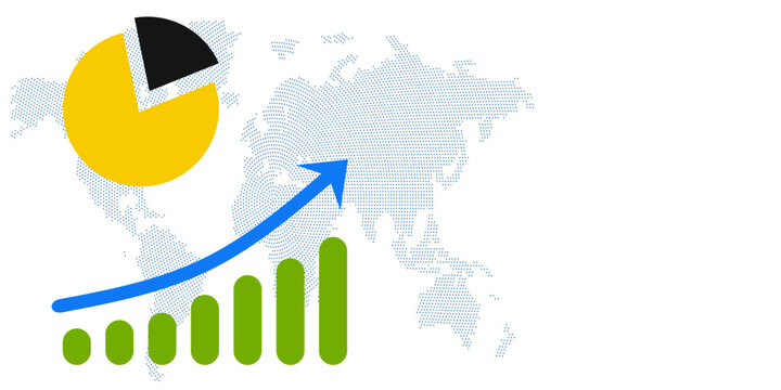 World price growth banner design. Template for investment, business and trade. Vector price growth histogram. News template place for text