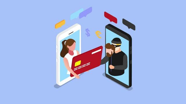 Woman giving a credit card to hacker on cellphone