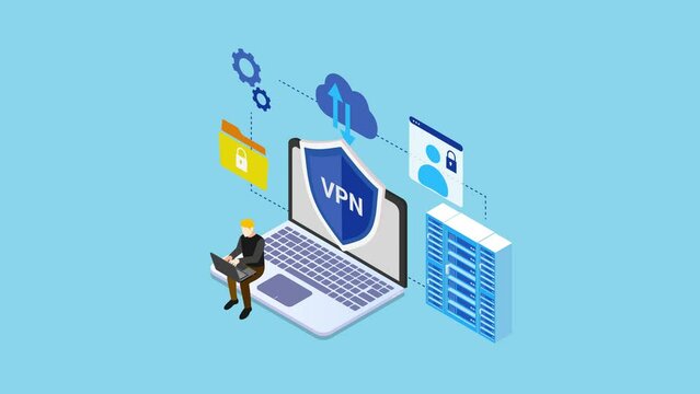 Man using VPN to protect personal data in laptop