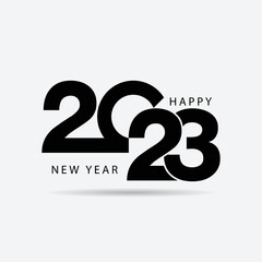 Fototapeta premium Happy New Year 2023 text design. for Brochure design template, card, banner. Vector illustration. Isolated on white background.