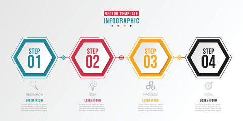 Fototapeta premium Hexagon infographics.Honeycomb design. infographic four option, process or step for presentation. Can be used for presentations, workflow layout, banners and web design. Business concept