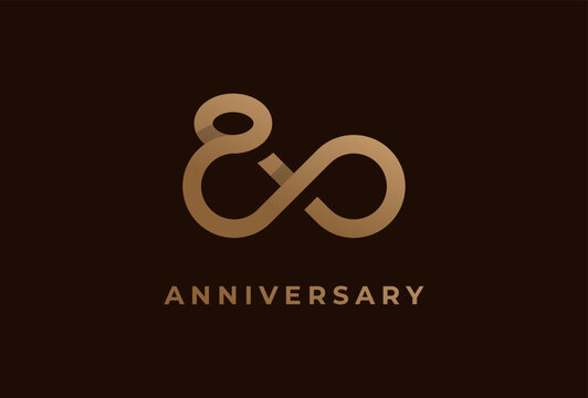 Abstract Number 80 Logo, Number 80 with infinity icon combination, can be used for birthday and business logo templates, flat design logo, vector illustration