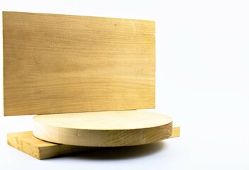 Wooden boards on a white background. Joinery, carpentry items isolated. Wooden boards for plotinka products, handmade.