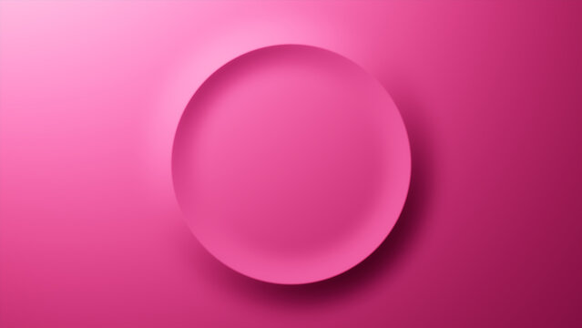 Pink Gradient Background with Embossed Circle. Minimalist Surface with Extruded 3D Shape. 3D Render.