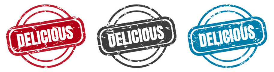 Delicious stamp. delicious round isolated sign. delicious label set