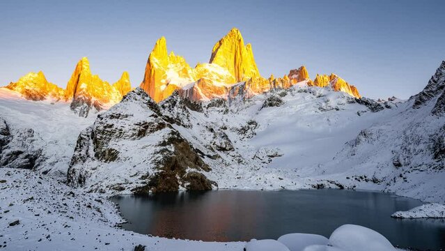 4K of Fitz Roy Mountain in Argentina during sunrise