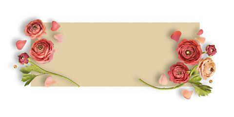 Flowers and paper on a white background and clipping path.