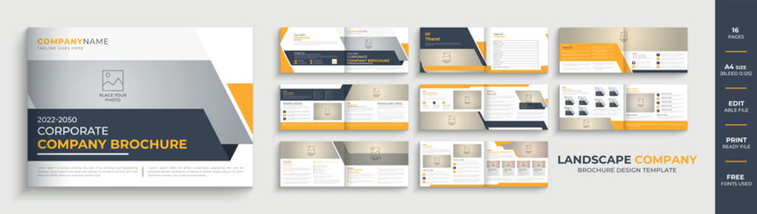 Fototapeta premium Corporate landscape company profile brochure design template or multipage landscape brochure design