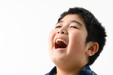 Child laughing loudly Up Side profile