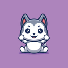 Husky Sitting Excited Cute Creative Kawaii Cartoon Mascot Logo