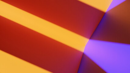 Fototapeta premium 3D rendering. High quality 3d illustration. Room with orange wall and purple floor. Room to display products or models. Room with front lights illuminating the scene. Colorful display.