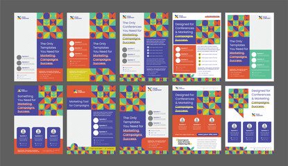 A Bundle of 10 Geometric Style Conference Flyer or brochures in A4 Size, Professional, and Modern