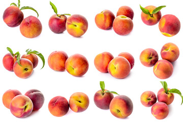 Set of ripe peaches isolated on white