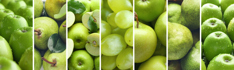 Collage with many ripe green fruits