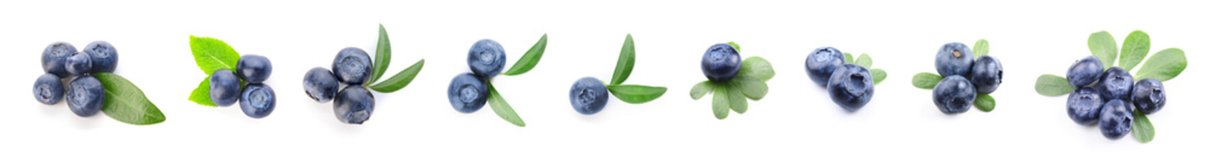 Set of ripe blueberry isolated on white
