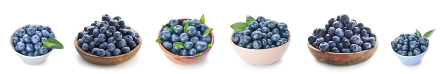 Set of ripe blueberry isolated on white