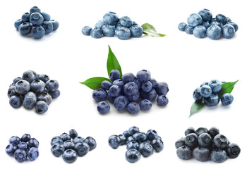 Set of ripe blueberry isolated on white
