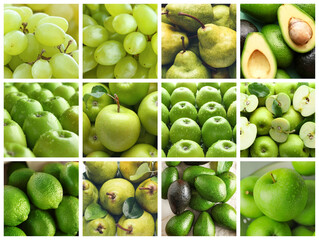 Collage with many ripe green fruits