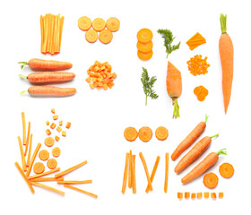 Set of fresh carrots isolated on white