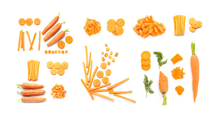 Set of fresh carrots isolated on white