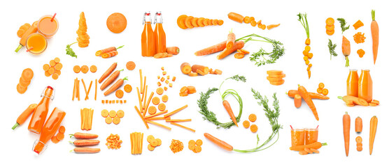 Set of fresh carrots isolated on white