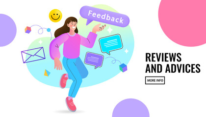 Woman standing near Question. Online Support center. Frequently Asked Questions Concept. Flat Vector Illustration.