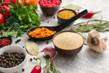 Aromatic spices on light background