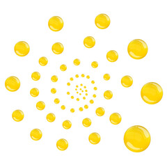 Lots of golden transparent sponges or soap bubbles. The golden transparent balls roll in circles like a storm in the top view. Beautiful clear golden bubbles. for all kinds of work. spiral shape