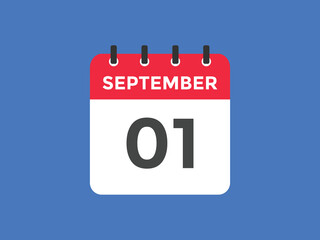 september 1 calendar reminder. 1st september daily calendar icon template. Vector illustration 
