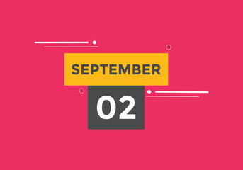september 2 calendar reminder. 2nd september daily calendar icon template. Vector illustration 

