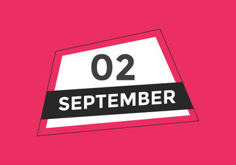 september 2 calendar reminder. 2nd september daily calendar icon template. Vector illustration 
