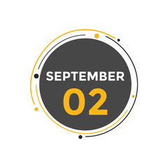 september 2 Calendar icon Design. Calendar Date 2nd september. Calendar template 
