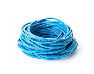 Naklejka premium Stack of blue rubber bands on white background