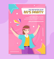 80s Party Invitation Template Flat Cartoon Background Vector Illustration