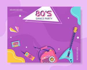 80s Party Photocall Template Flat Cartoon Background Vector Illustration