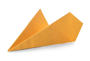 Yellow paper plane on white background