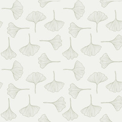 Ginko biloba seamless pattern with elegant leaves in green colors. Versatile trendy background design for packaging, wallpaper, postcards. Trendy textile pattern. Vector background