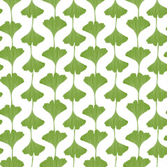 Ginko biloba seamless pattern with elegant leaves in green colors. Versatile trendy background design for packaging, wallpaper, postcards. Trendy textile pattern. Vector background