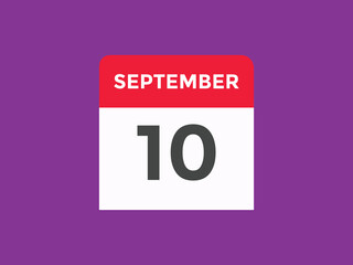 september 10 calendar reminder. 10th september daily calendar icon template. Vector illustration 

