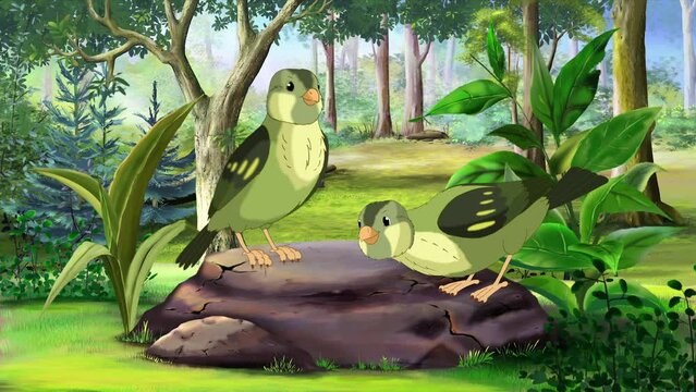 Green wood birds in the forest
